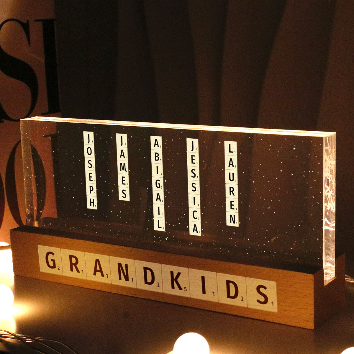 Family Friends Grandma Puzzle Words Personalized Acrylic Block LED Night Light