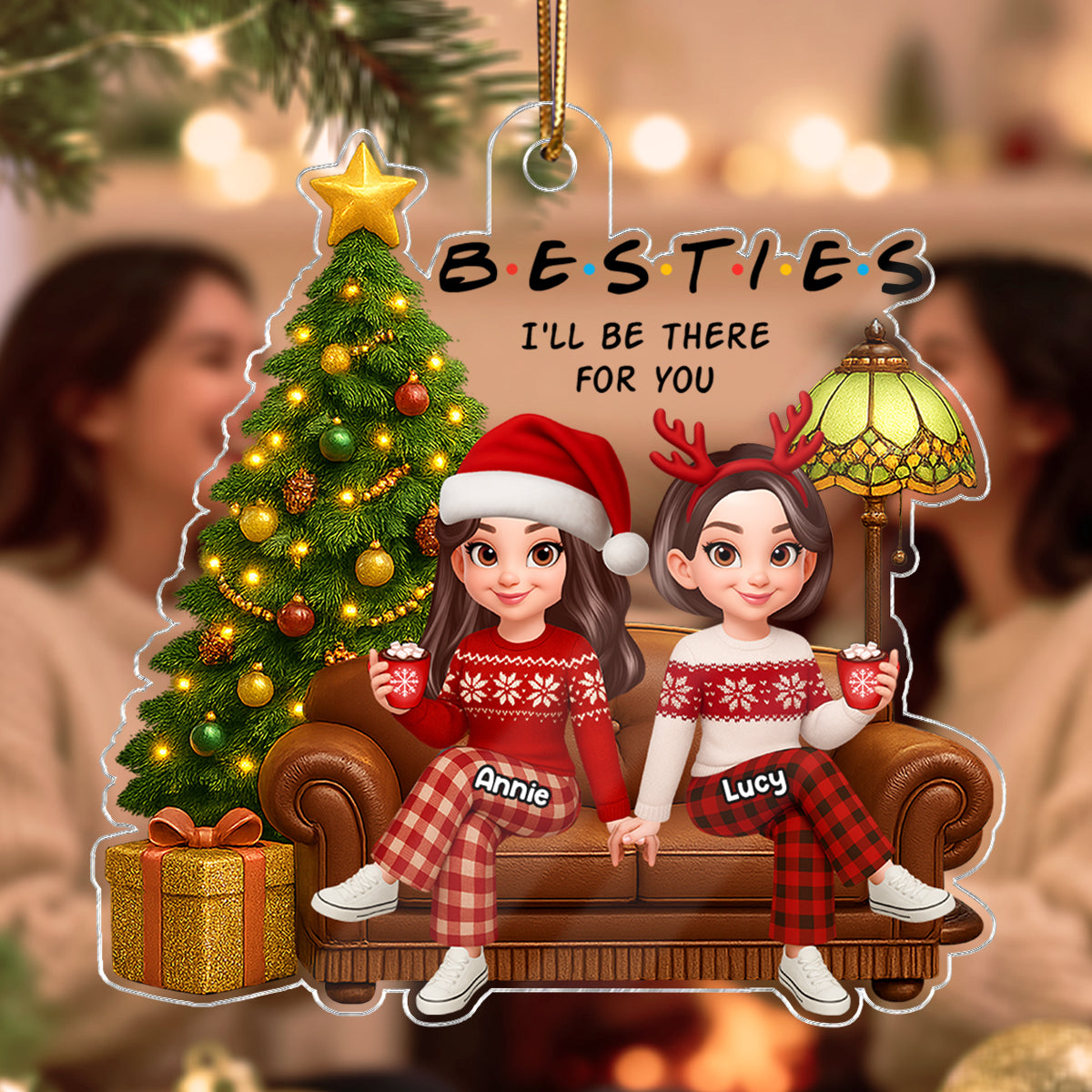 3D Effect Besties Forever Christmas Tree - Personalized Acrylic Ornament - Christmas Gift For Best Friends