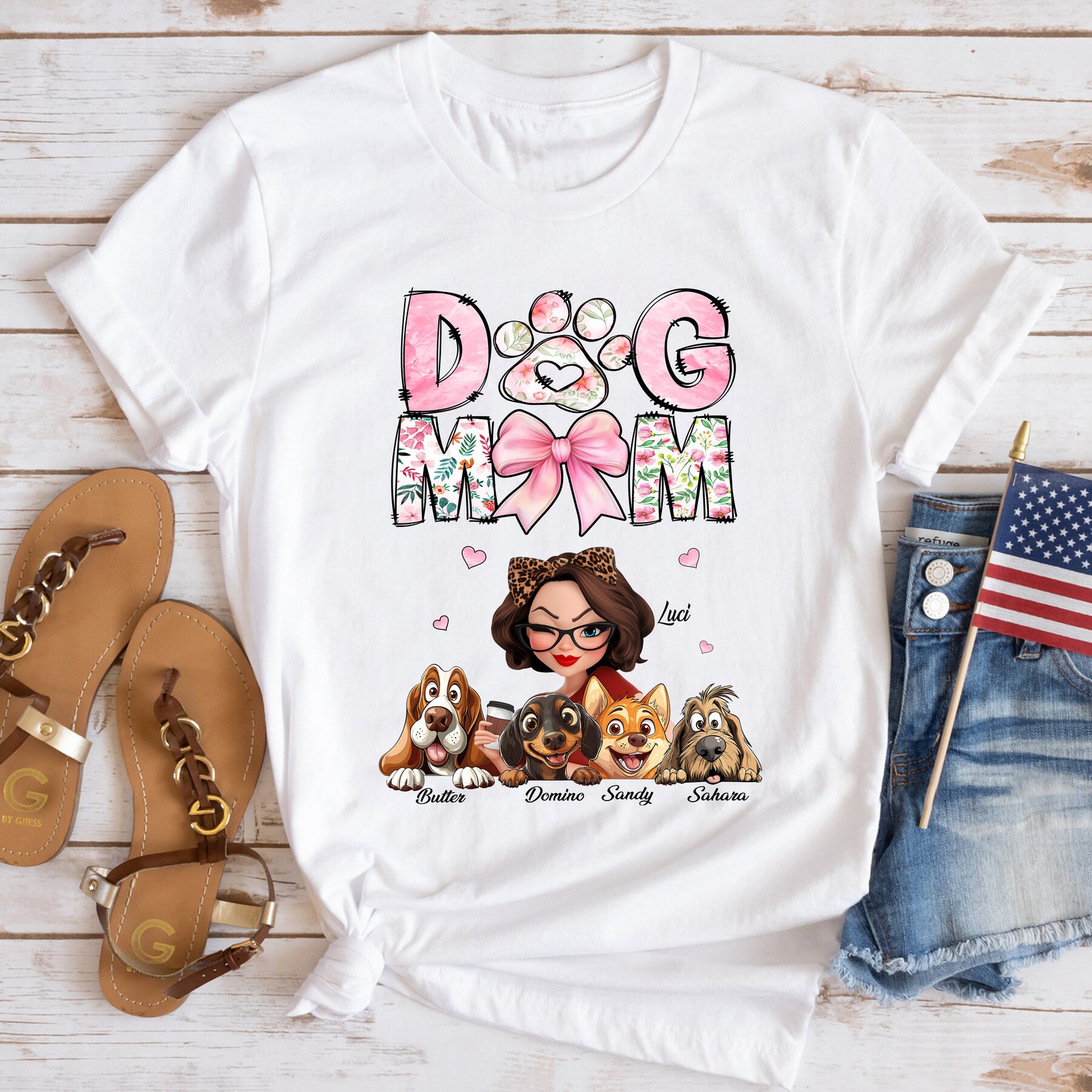 Dog Mom Cartoon Style Woman And Dogs Personalized Shirt, Gift for Dog Lovers