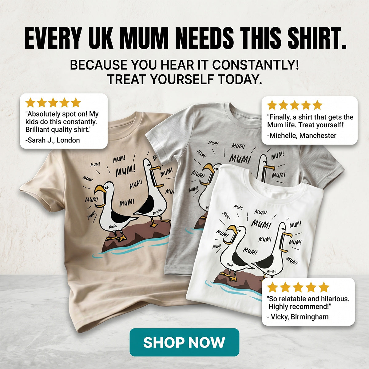Seagull Mum Mum Mum Custom Name - Personalised Shirt - Funny Mother's Day Gift For Mum