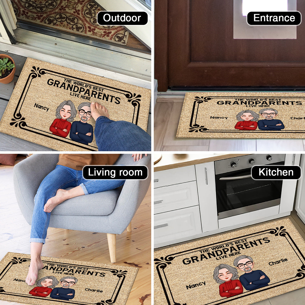 The World‘s Best Grandparents Grandpa Grandma Live Here Personalized Doormat