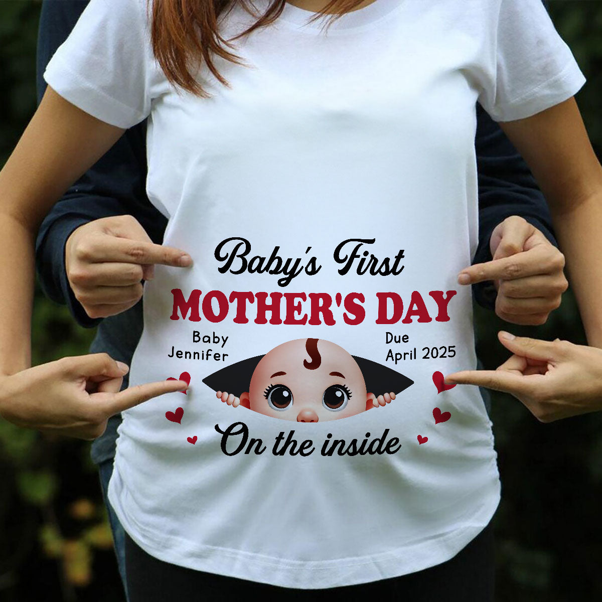 Baby First Mother's Day On The Inside Personalized Shirt, Custom Pregnancy Reveal Shirt, Gift For Expecting Moms