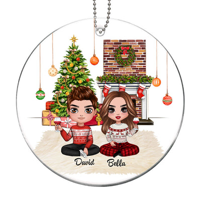 Doll Couple At Christmas Fireplace Personalized Acrylic Ornament