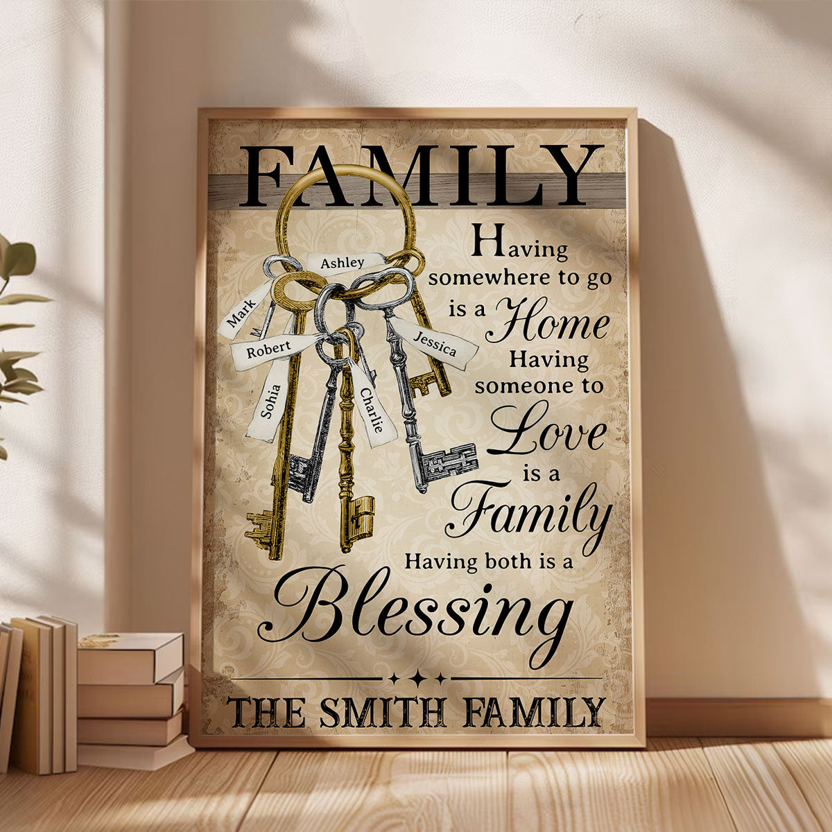 Home Family Members Keychain Names Personalized Poster, Perfect Christmas Gift For Family