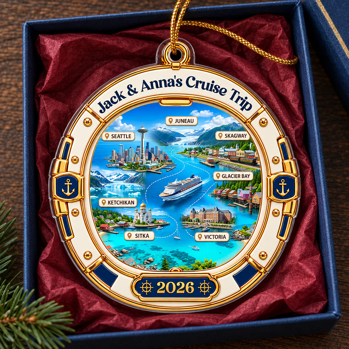 Cruise Destinations Porthole 2D Flat Printed - Personalized Acrylic Ornament - Cruise Trip Keepsake, Christmas Tree Decor For Family, Couples