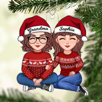 Cute Grandma Sitting With Teenage Granddaughter Grandson Christmas Gift Personalized Acrylic Ornament