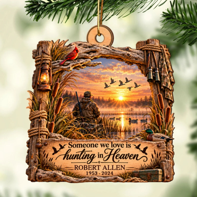 Hunting In Heaven Duck Hunting 2D Flat - Personalized Wooden Ornament - Memorial Sympathy Gift