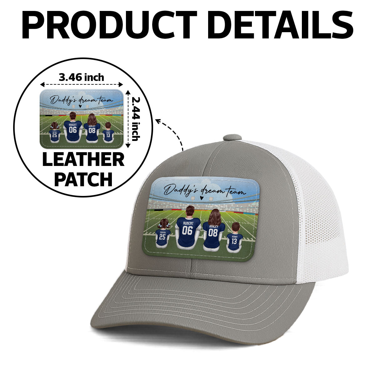Football Daddy's Dream Team Personalized Leather Patch Hat, Gift For Dad