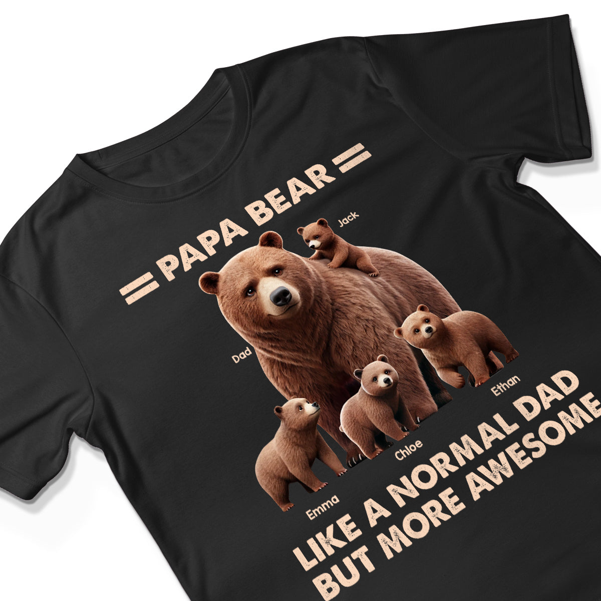 Papa Bear And Kids 3D Effect Personalized Shirt, Father's Day gift for Dads, for Grandpas