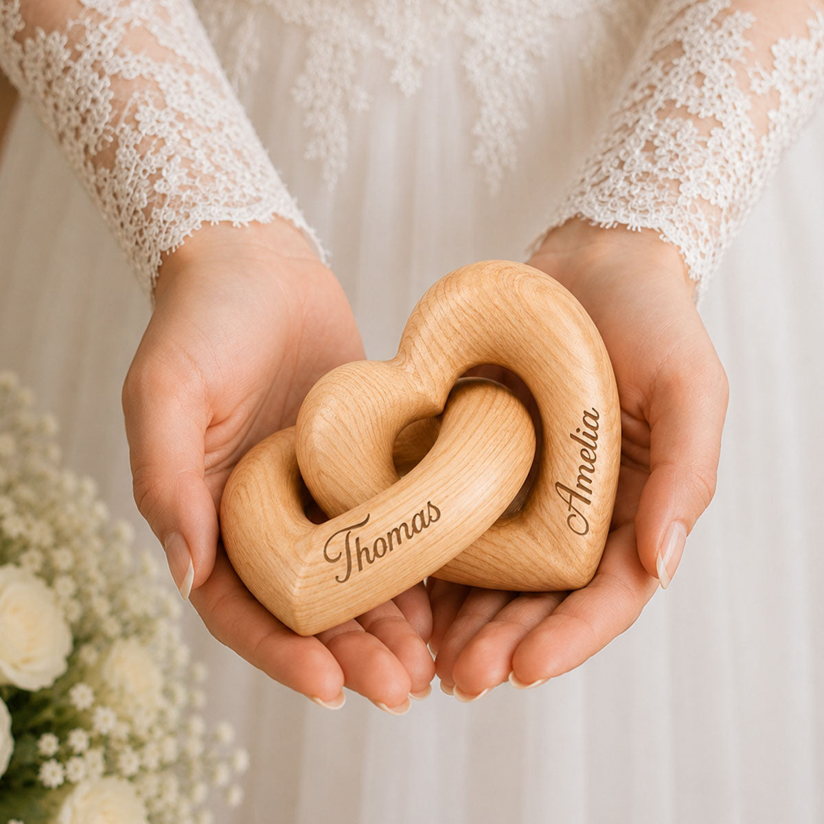 Personalized Wooden Heart Sculpture, Custom Couple Names Gift, Romantic Anniversary Gift, Heartfelt Gift for Her, Gift for Him