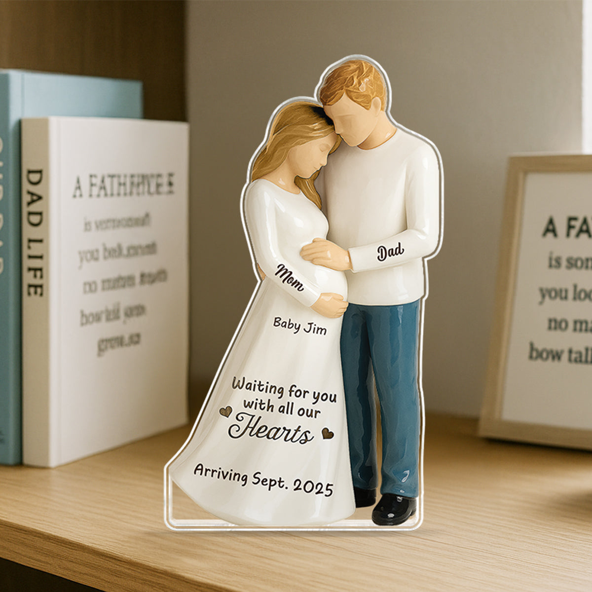 Waiting For You With All Our Hearts 3D Effect Couple Expecting Baby Personalized Acrylic Flat Block Plaque, Baby Shower Gift For Parents-to-be