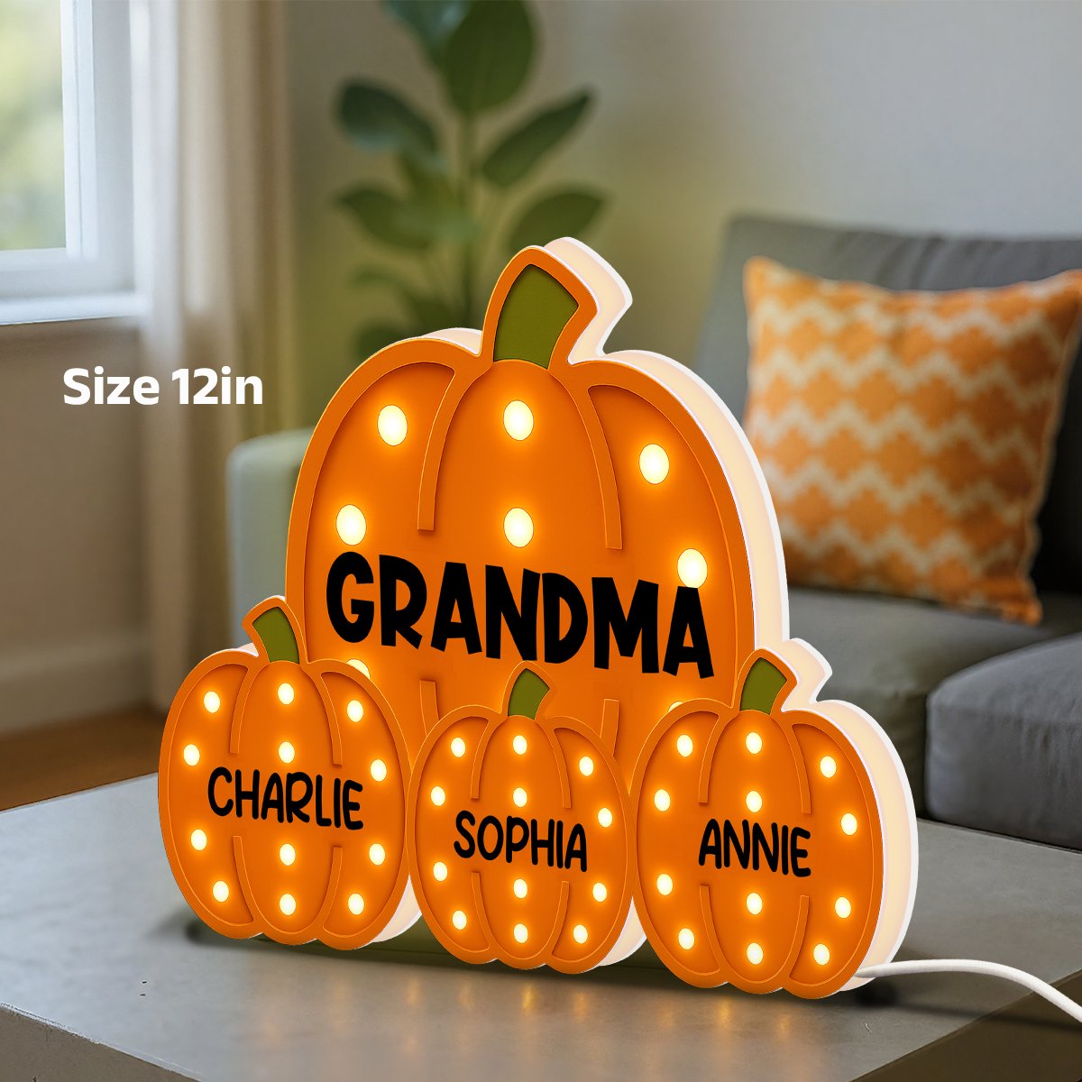 3D Effect Grandma Little Pumpkins Marquee Pattern Effect Flat - Personalized Light Box