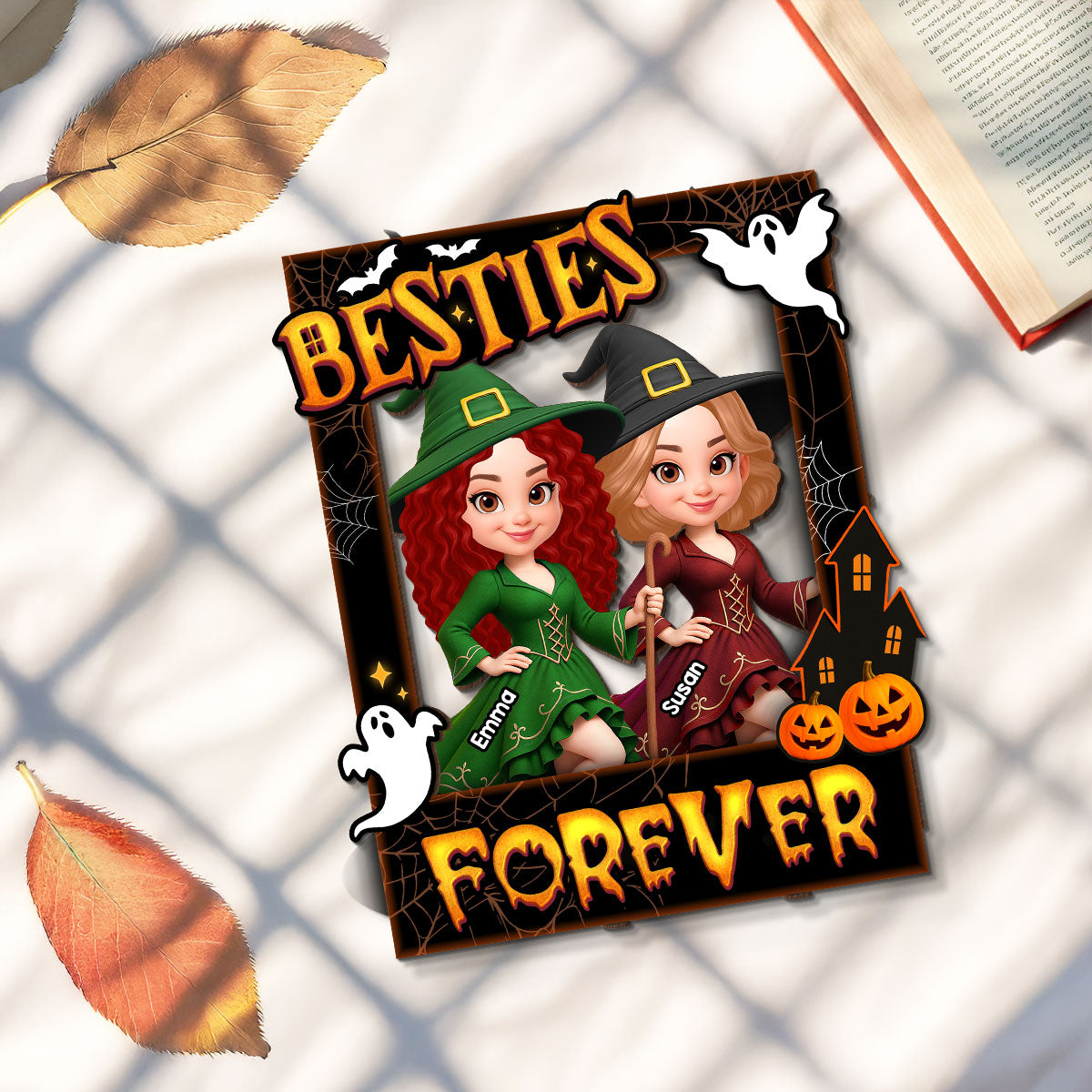 Besties Sisters Witch Photo Booth Frame Personalized 2-Layer Wooden Plaque