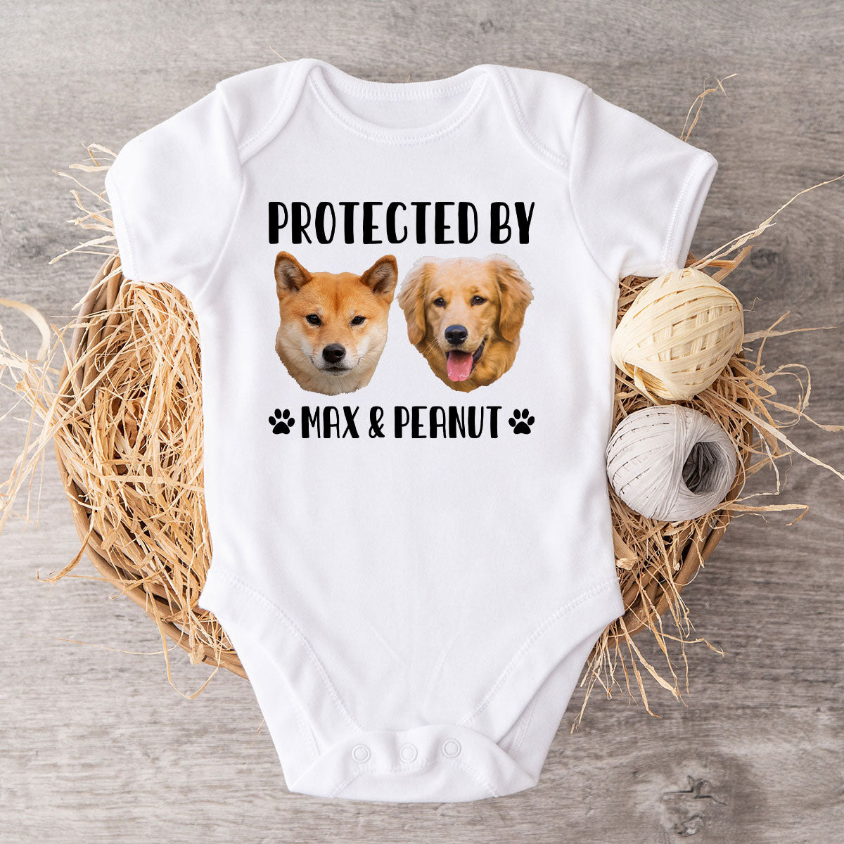 Upload Photo Protected By Pets Personalized Baby Onesie Baby Shirt
