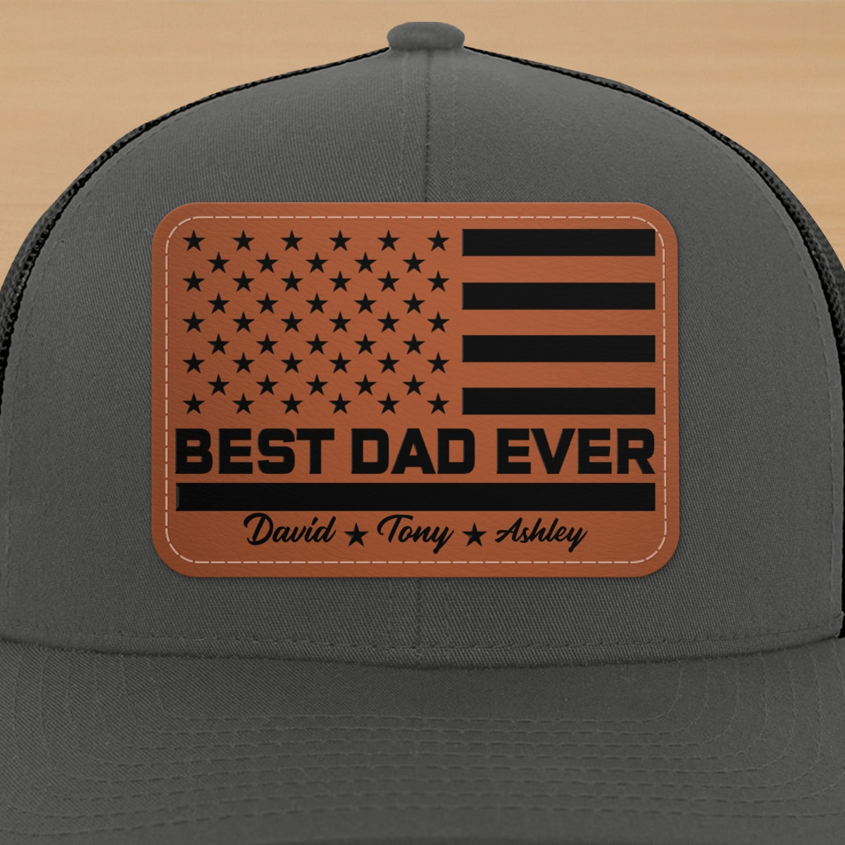 Best Dad Ever Nation Flag Personalized Leather Patch Hat, Gift For Dad