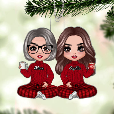 Christmas Doll Mom Daughter Sitting Personalized Acrylic Ornament