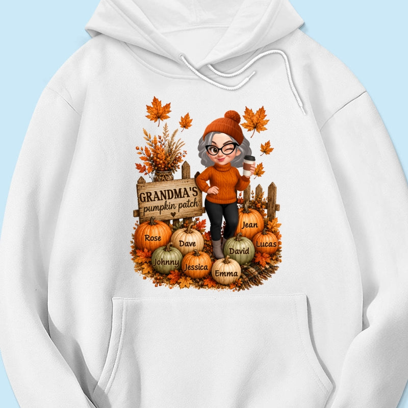 Hello Fall Grandma's Pumpkin Patch - Personalized Shirt - Trendy Fall Tee for Grandma