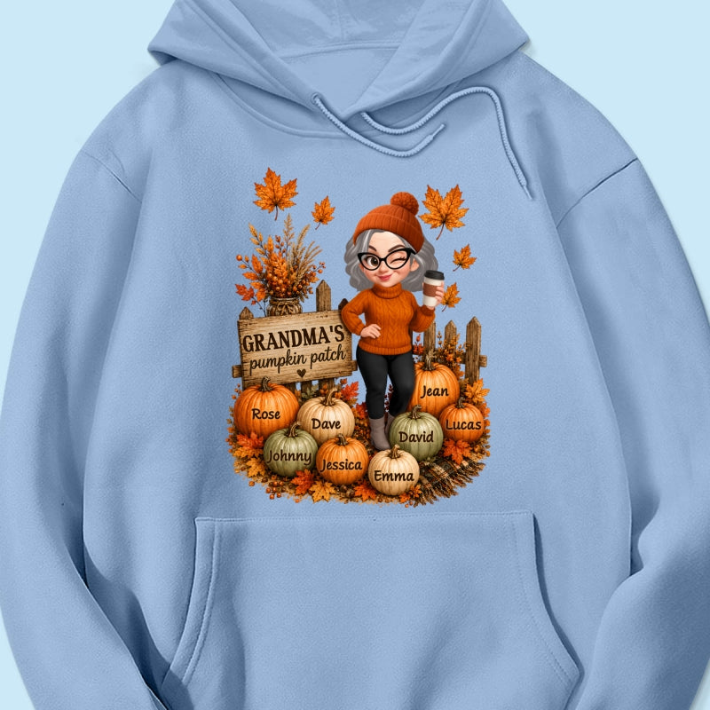 Hello Fall Grandma's Pumpkin Patch - Personalized Shirt - Trendy Fall Tee for Grandma
