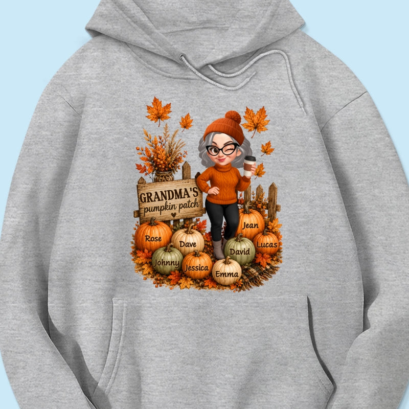 Hello Fall Grandma's Pumpkin Patch - Personalized Shirt - Trendy Fall Tee for Grandma