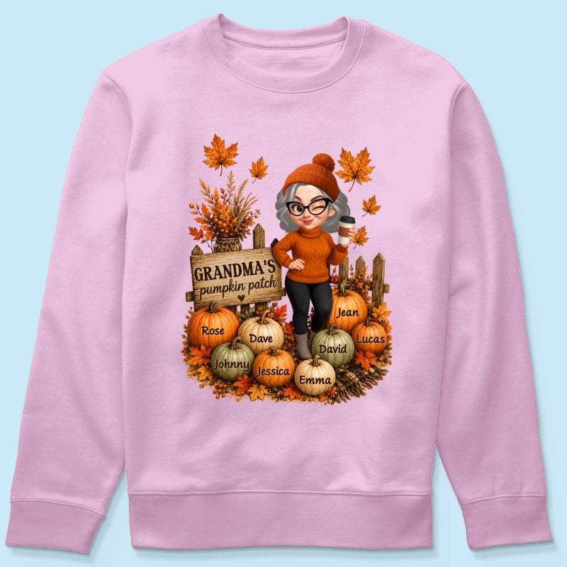 Hello Fall Grandma's Pumpkin Patch - Personalized Shirt - Trendy Fall Tee for Grandma