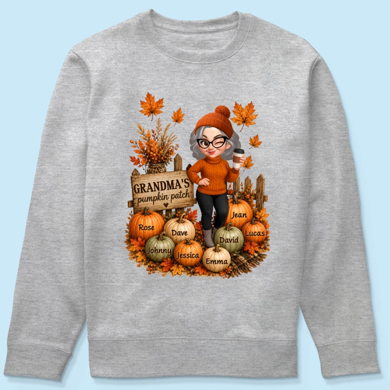 Hello Fall Grandma's Pumpkin Patch - Personalized Shirt - Trendy Fall Tee for Grandma