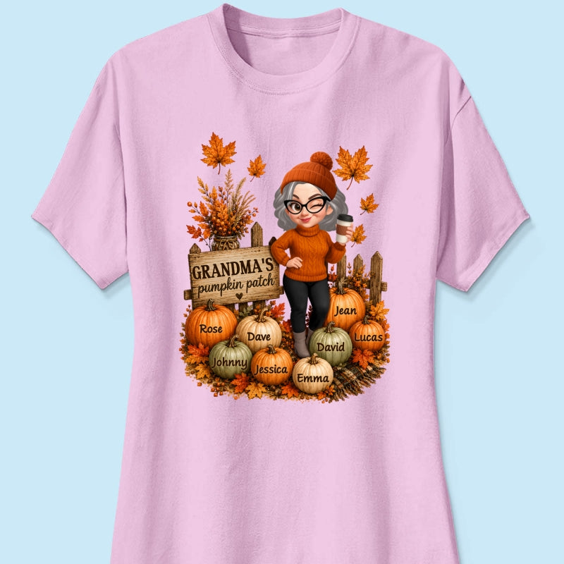 Hello Fall Grandma's Pumpkin Patch - Personalized Shirt - Trendy Fall Tee for Grandma