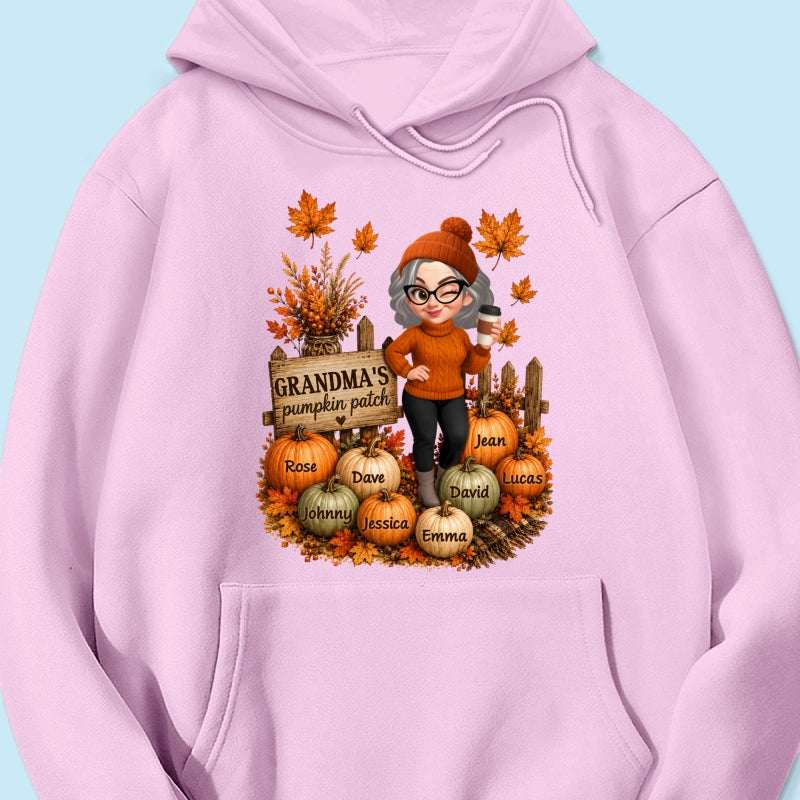 Hello Fall Grandma's Pumpkin Patch - Personalized Shirt - Trendy Fall Tee for Grandma
