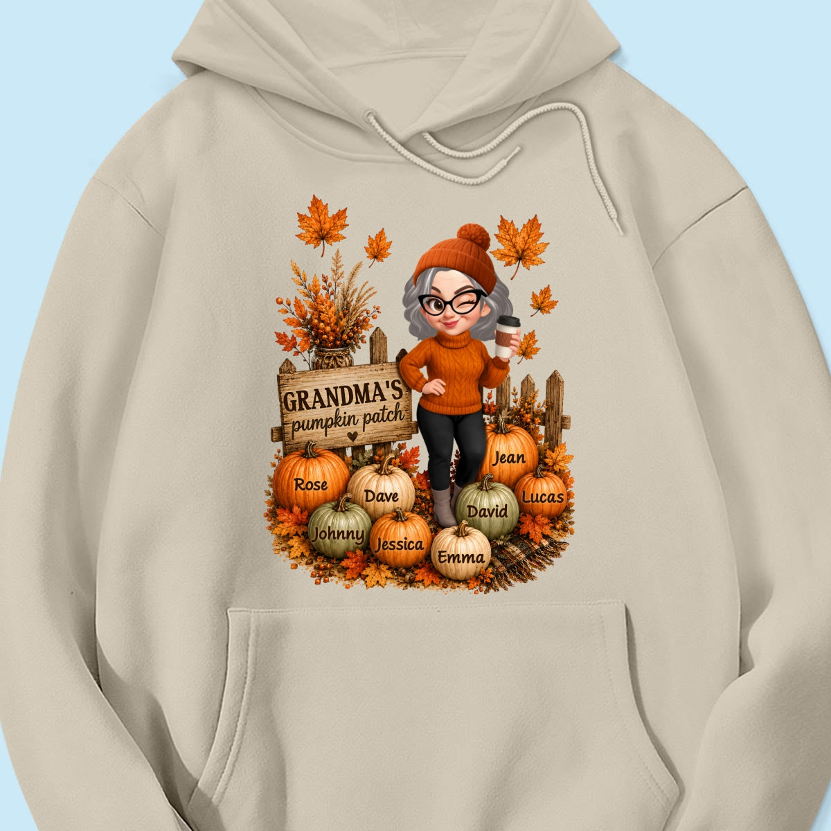 Hello Fall Grandma's Pumpkin Patch - Personalized Shirt - Trendy Fall Tee for Grandma