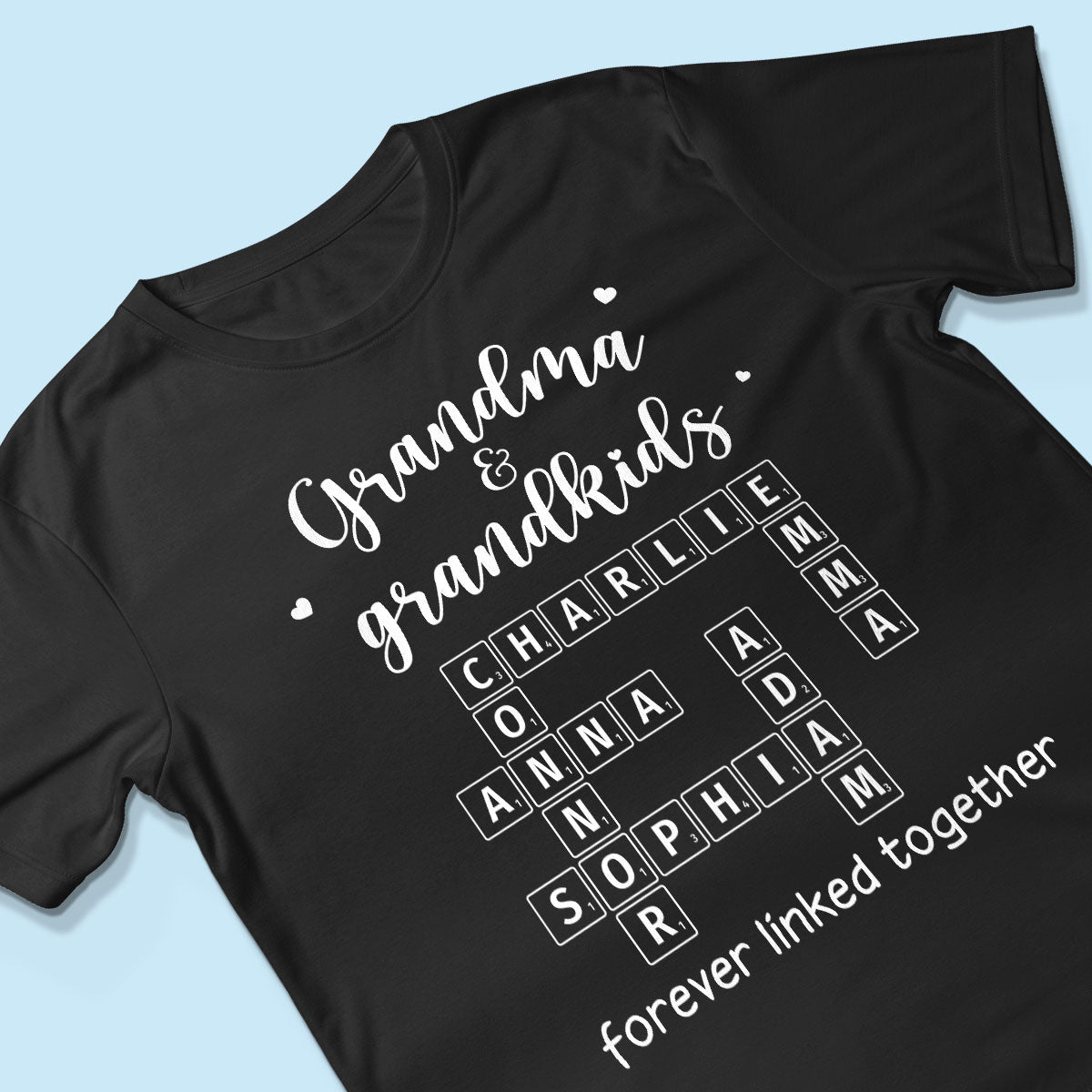 Grandma Grandpa & Grandkids Forever Linked Together Crossword Puzzle Art Personalized Shirt