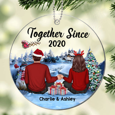 Couple Sitting In Christmas Night Personalized Acrylic Ornament