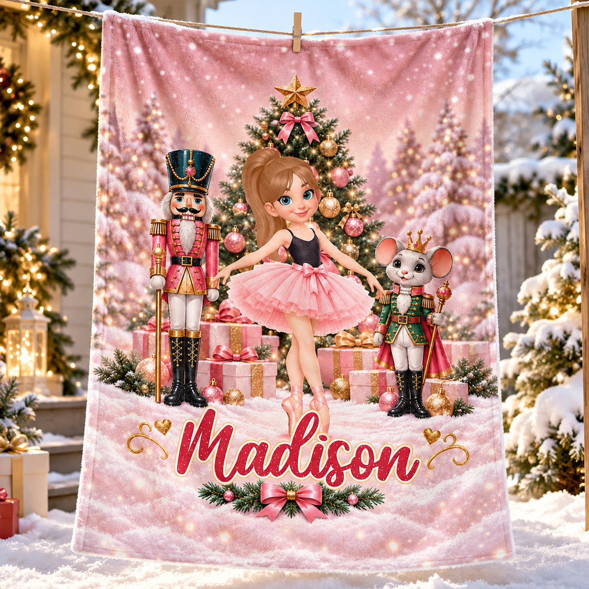 The Nutcracker Ballet Dancer - Personalized Fleece Blanket - Christmas Gift for Daughter, Granddaughter, Niece