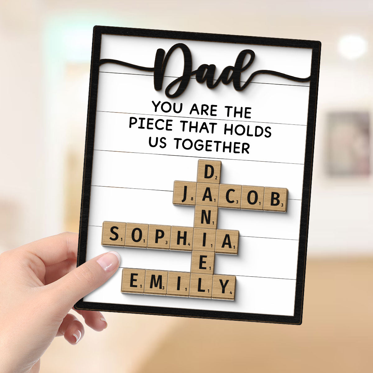 Dad You Are The Piece That Holds Us Together Crossword Puzzle Art Personalized 2-Layer Wooden Plaque