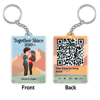 Doll Couple Kissing Abstract Boho Favorite Song QR Code Personalized Acrylic Keychain