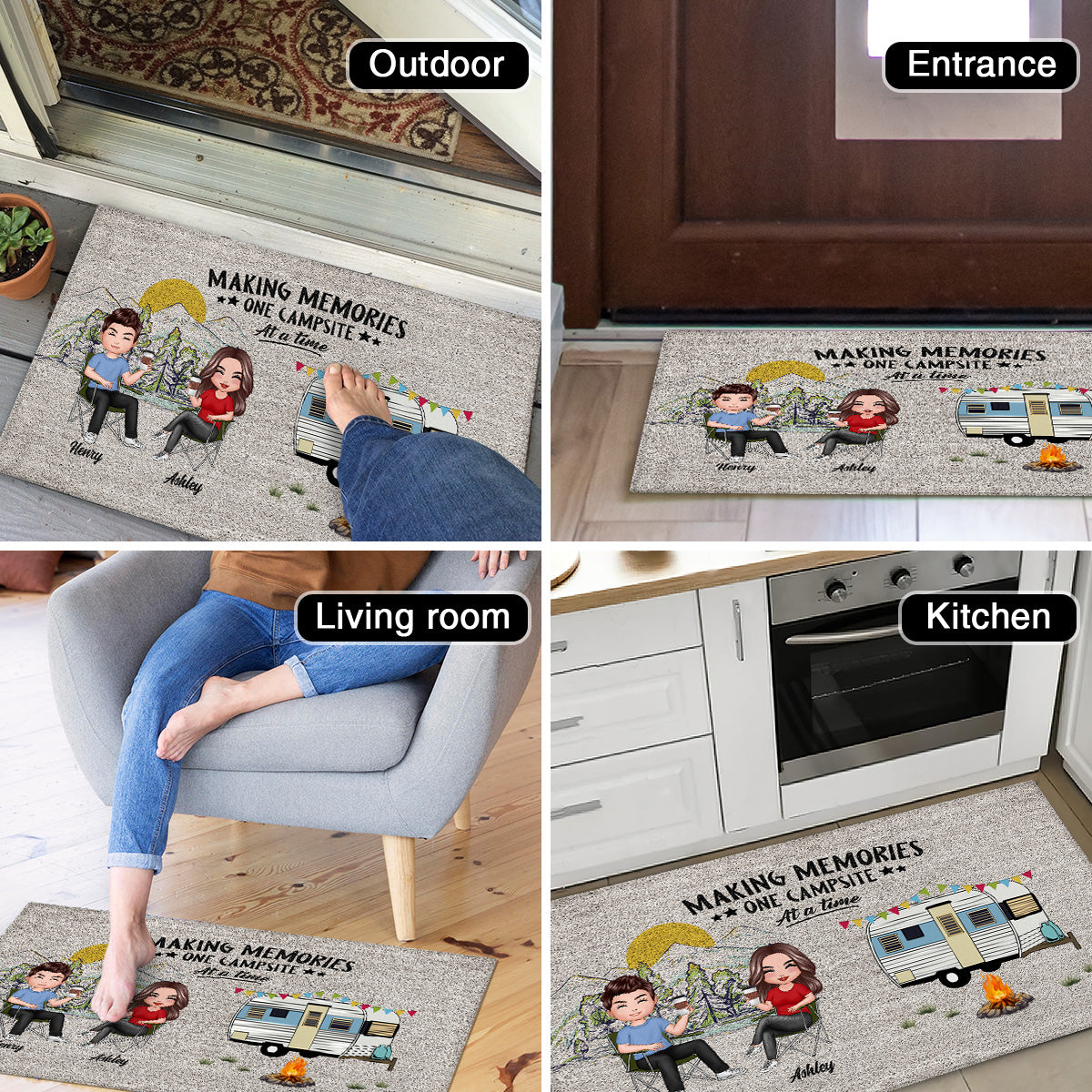 Home Is Where We Park It Doll Family Camping Personalized Doormat