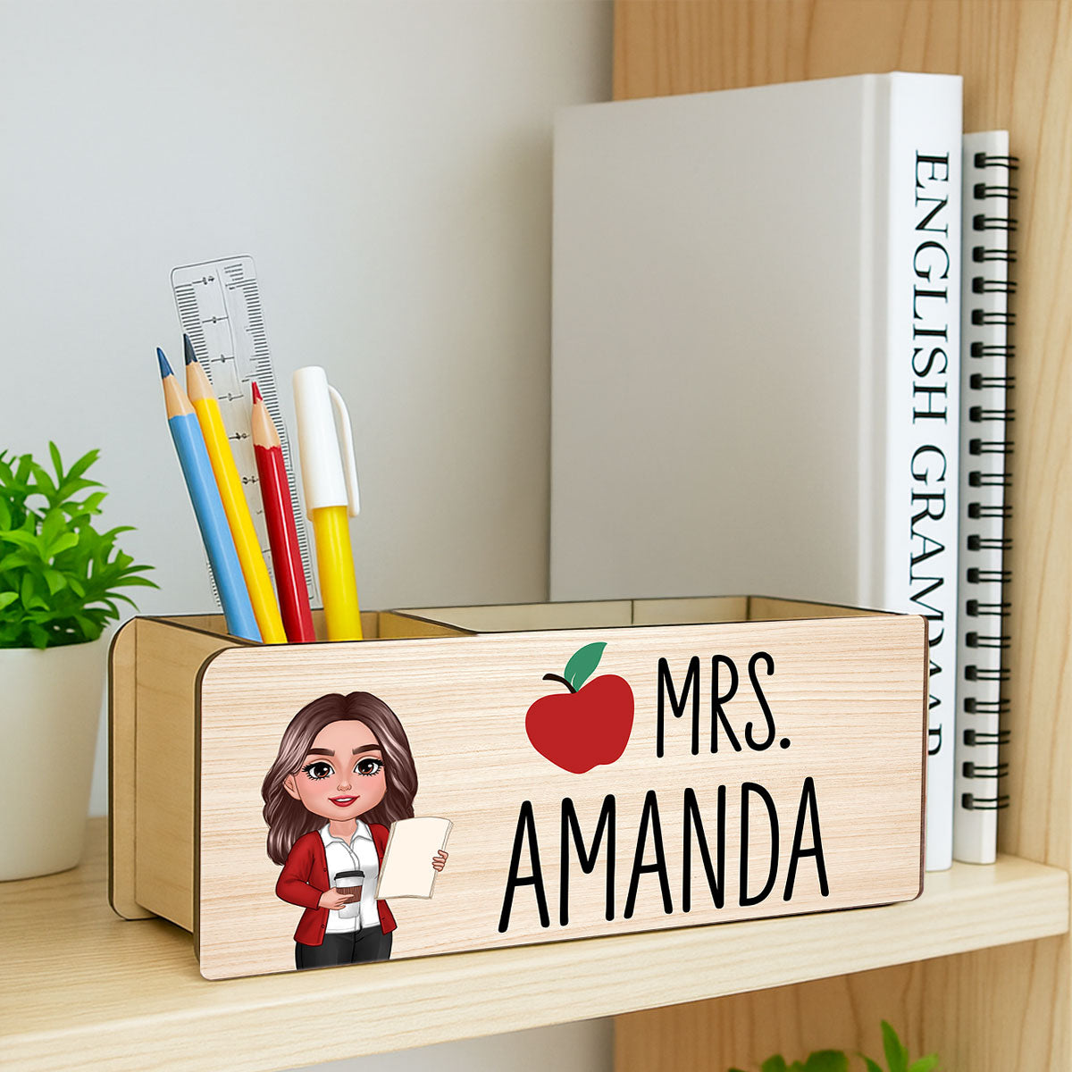 Teacher Apple Personalized Pen And Pencil Holder, Teacher Appreciation Gift, Back To School Gift