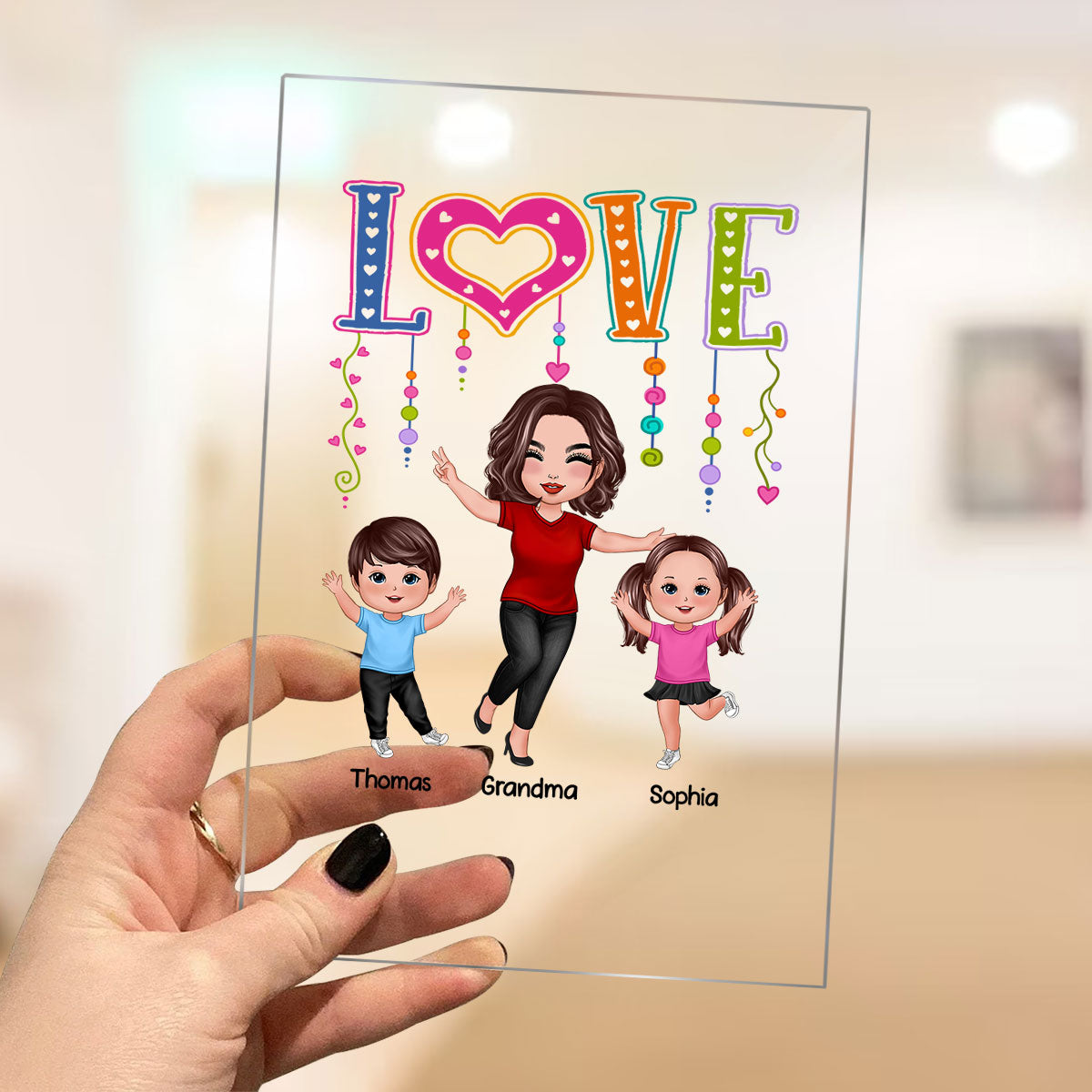 LOVE Happy Doll Grandma Mom With Kids Personalized Acrylic Plaque