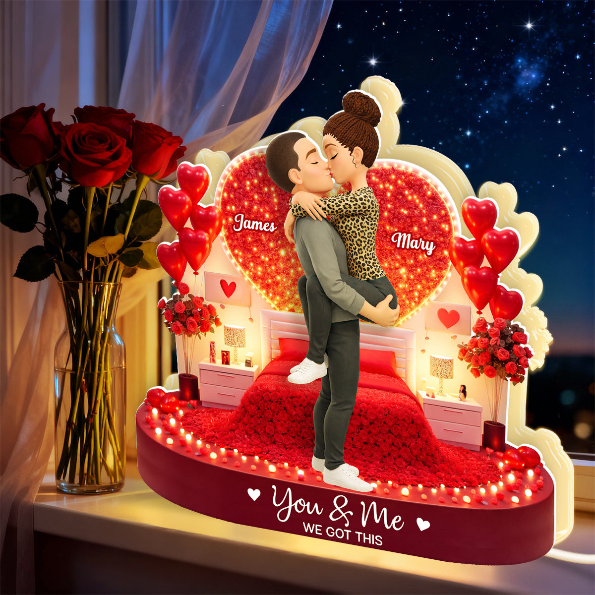 Romantic Room Couple Kissing - Personalized Light Box - Heartfelt Gift for Her, for Him