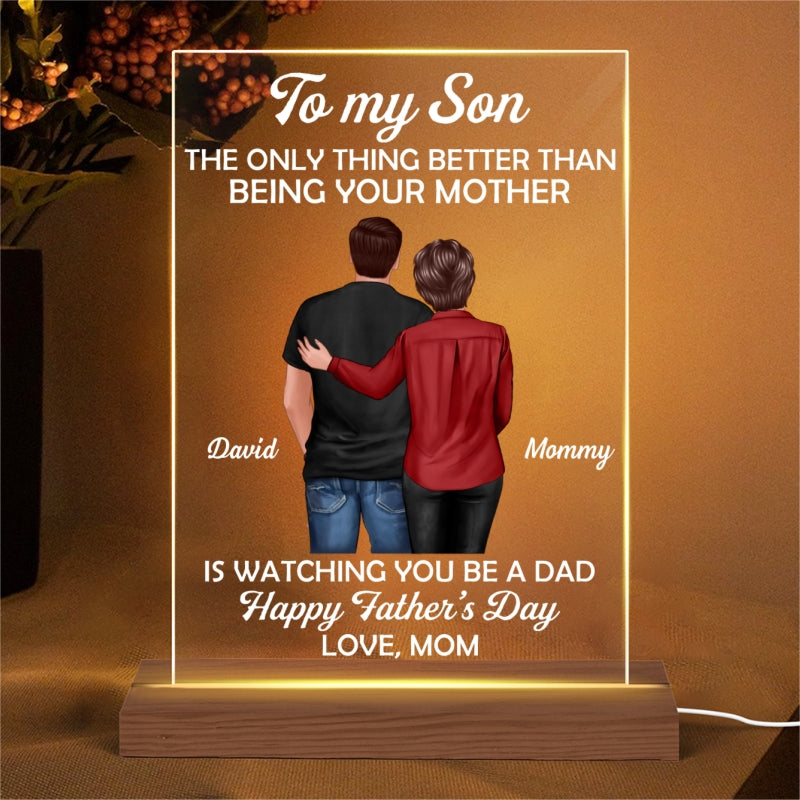 To My Son From Mom Happy Father‘s Day Personalized Rectangle Acrylic LED Night Light, Heartfelt Gift For Son