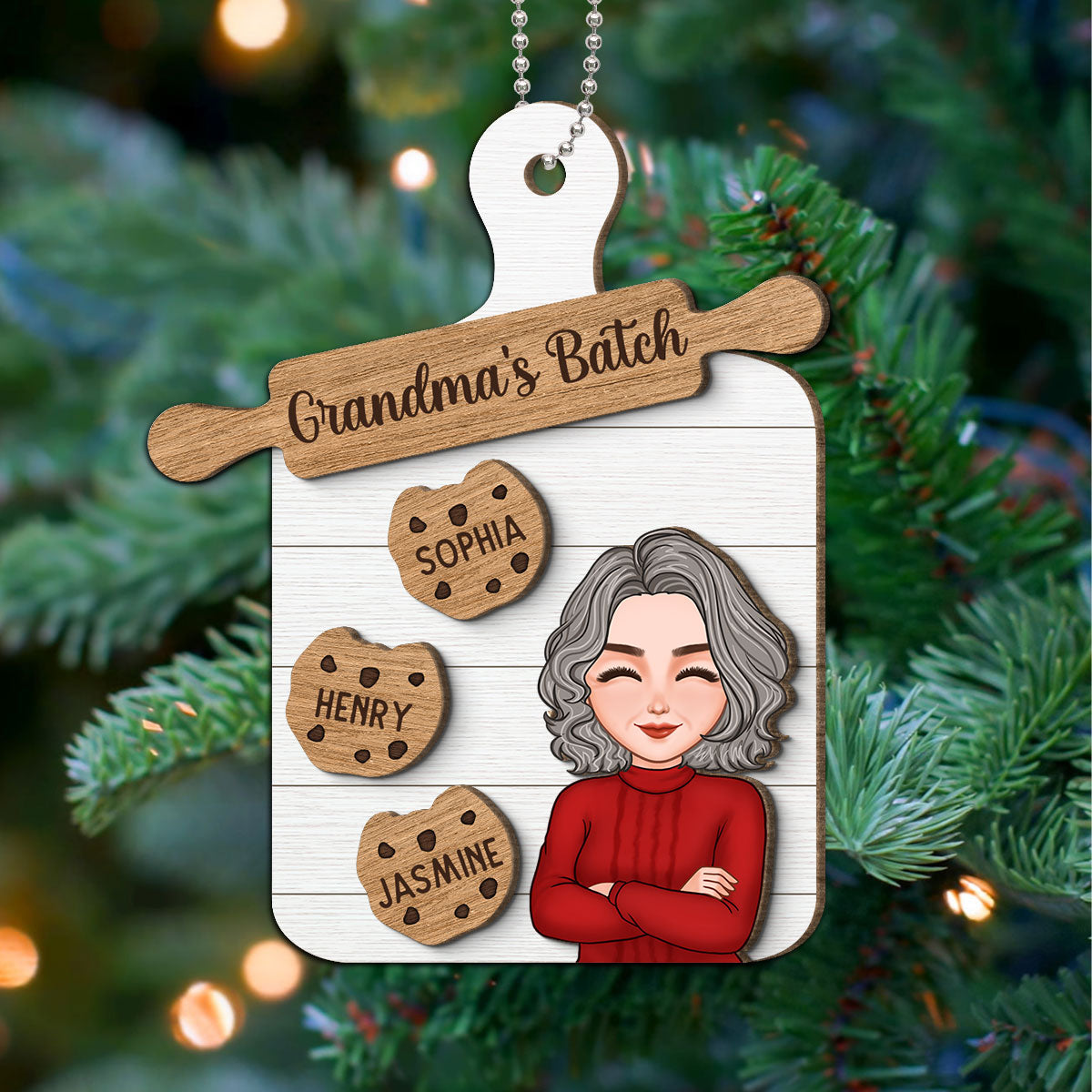 Grandma Mom Cookie Board Christmas Personalized 2-Layer Wooden Ornament