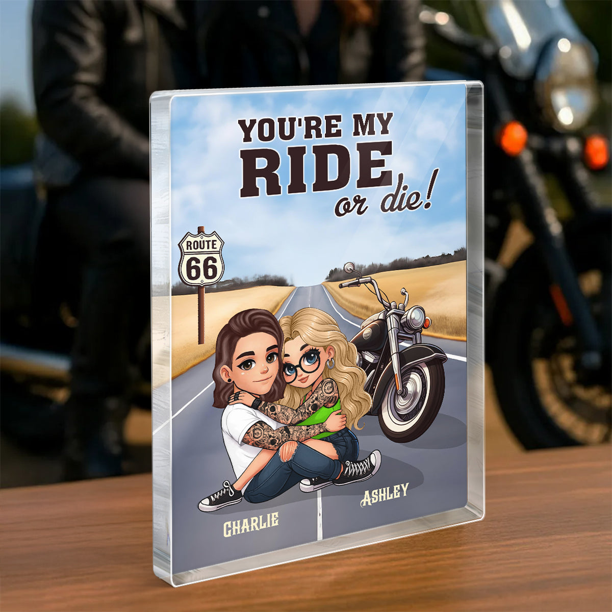 Bikers Couple Riding Partners for Life Personalized Acrylic Block Plaque, Gift for him, Gift for her
