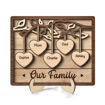 Family Tree Sign Grandkids Names Hanging Hearts Home Decor Personalized 2-Layer Wooden Plaque