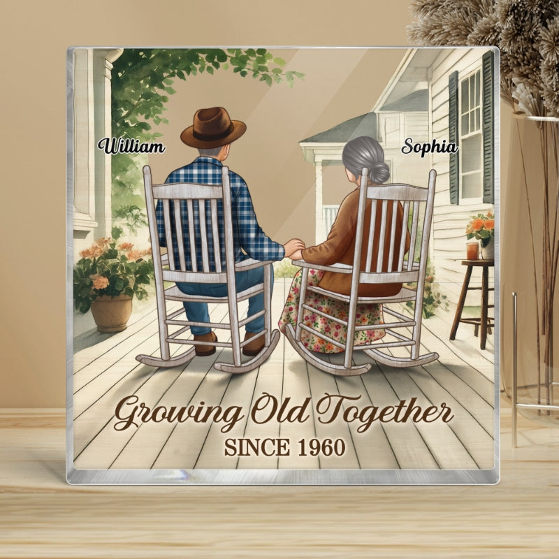 Old Couple Sitting On The Porch Personalized Square Acrylic Block Plaque, Heartfelt Gift For Couple, For Him, For Her, Husband, Wife