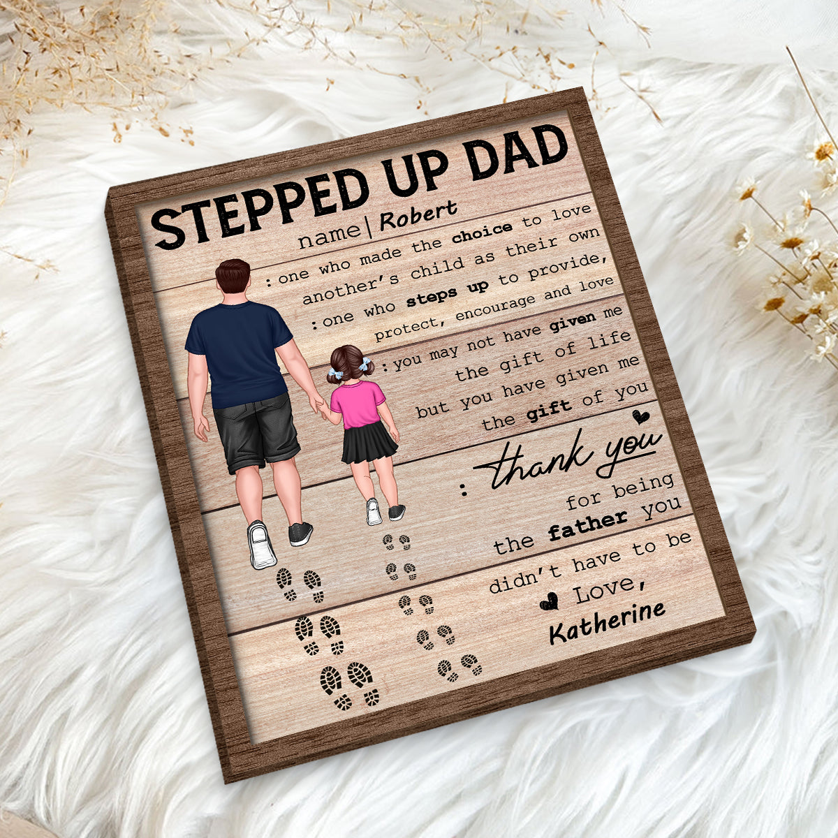 Stepped Up Dad Happy Father's Day Gift Personalized 2-Layer Wooden Plaque