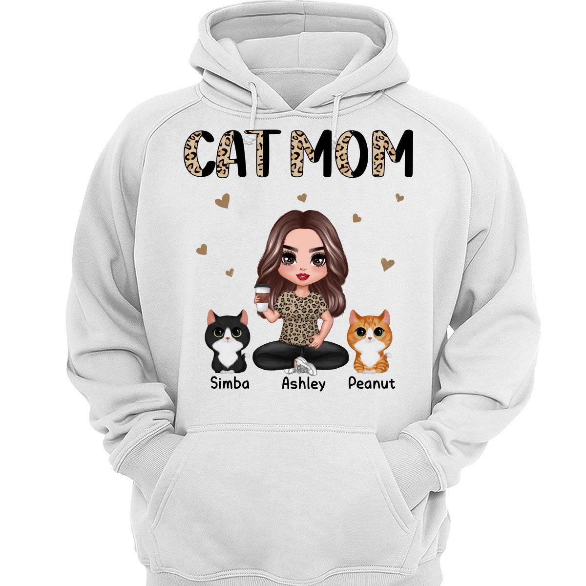 Half Leopard Cat Mom Doll Woman Sitting With Watercolor Cute Cats Personalized Shirt