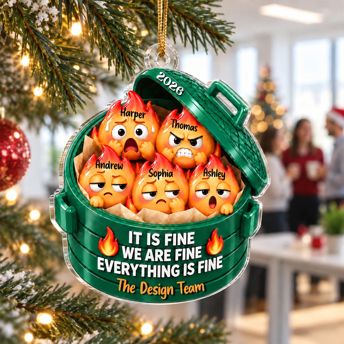 Everything Is Fine Squishy Dumpster Fire 2D Flat - Personalized Acrylic Ornament - Funny Coworker Christmas Gift 2026