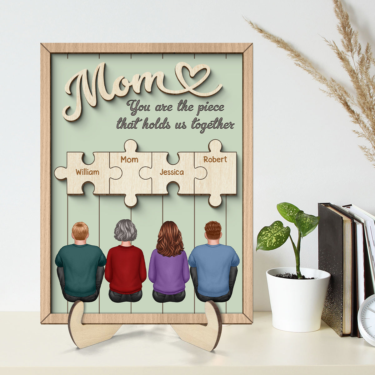 Mom You Are The Piece That Holds Us Together Puzzle Personalized 2-Layer Wooden Plaque