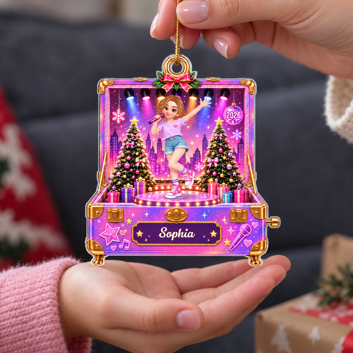 Pretty Girl Pop Star In Music Box 2D Flat - Personalized Acrylic Ornament - Christmas Gift For Daughter, Granddaughter