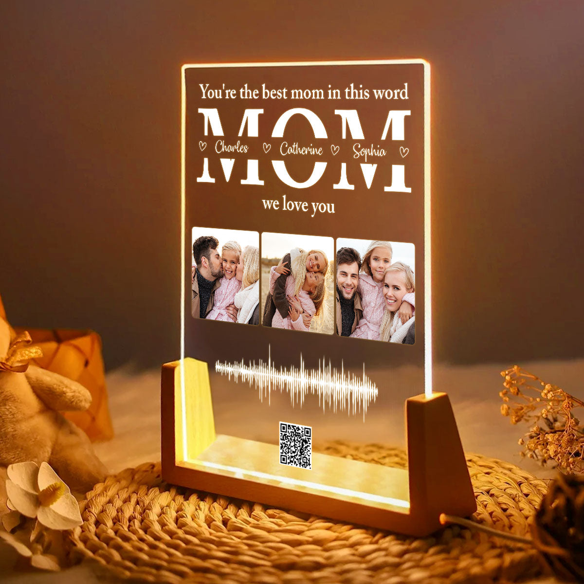 Personalized Photo LED Night Light, Voice Recording Sound Wave, Gift for Mom, Custom Your Heartfelt Voice Message for her