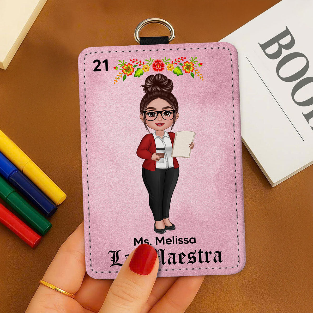 Teacher La Maestra Personalized ID Badge Holder, Back To School Gift For Teacher