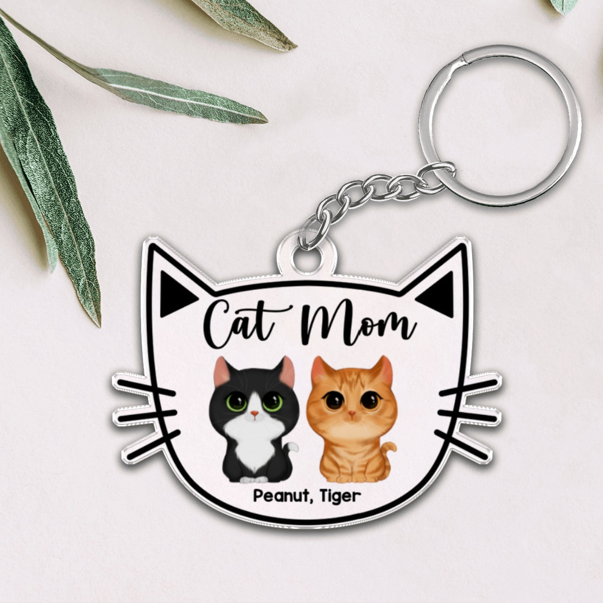 Cat Mom Watercolor Cute Cats Cat Face Shape Personalized Acrylic Keychain